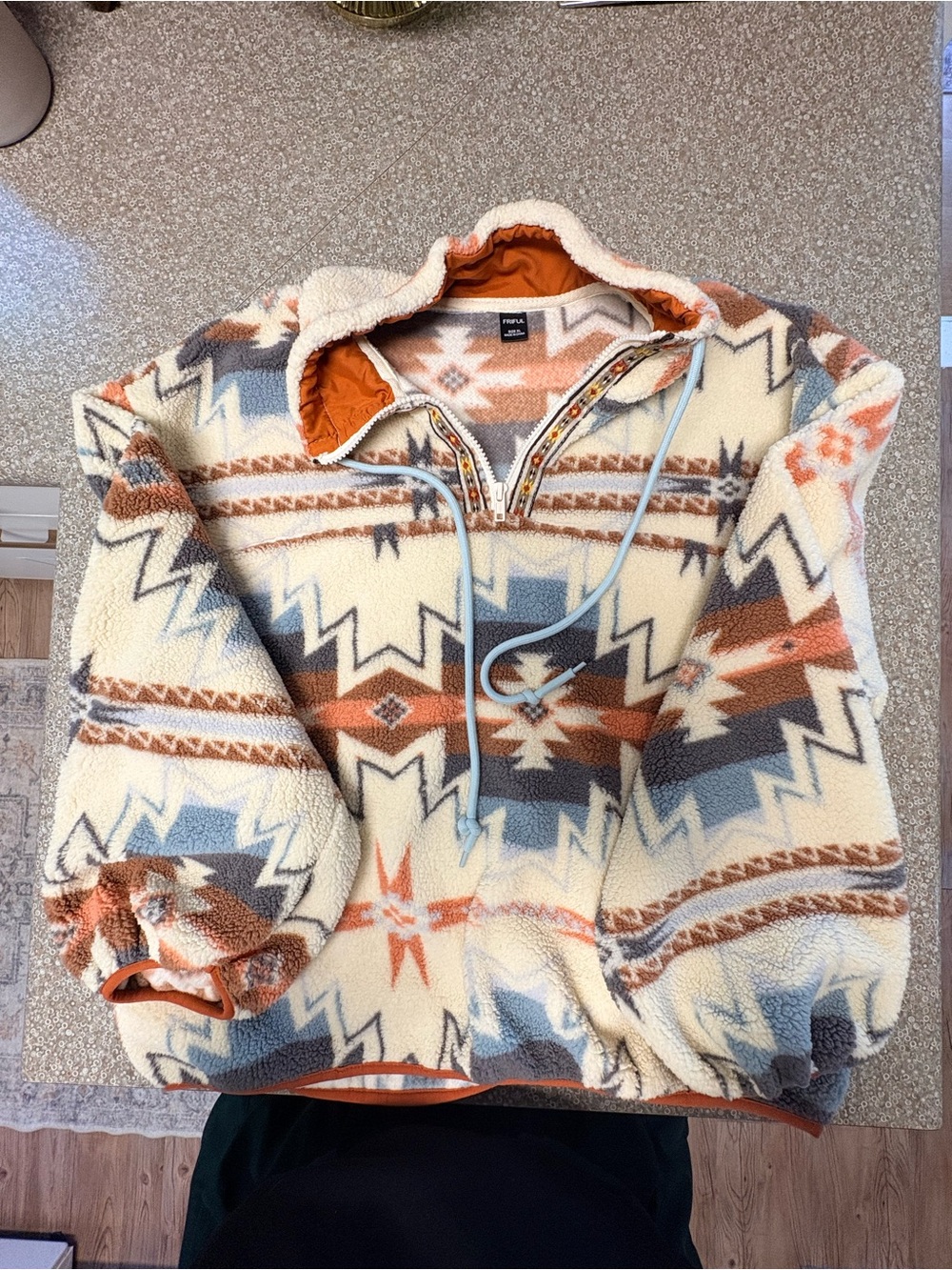 Women’s Sherpa Pullover Hoodie - Cream & Rust Aztec